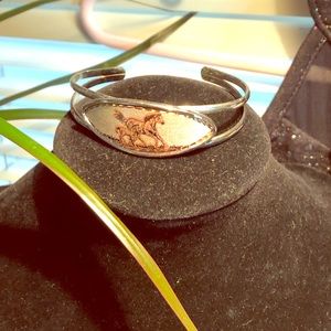 Silver tone Cuff style bracelet Horse & Foal